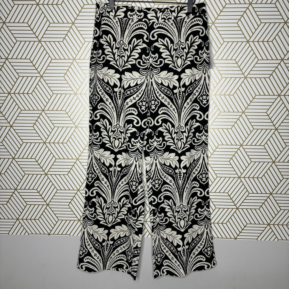 Soft Surroundings Wide Leg Pants Medium Black White Paisley Casual Pull On NWT